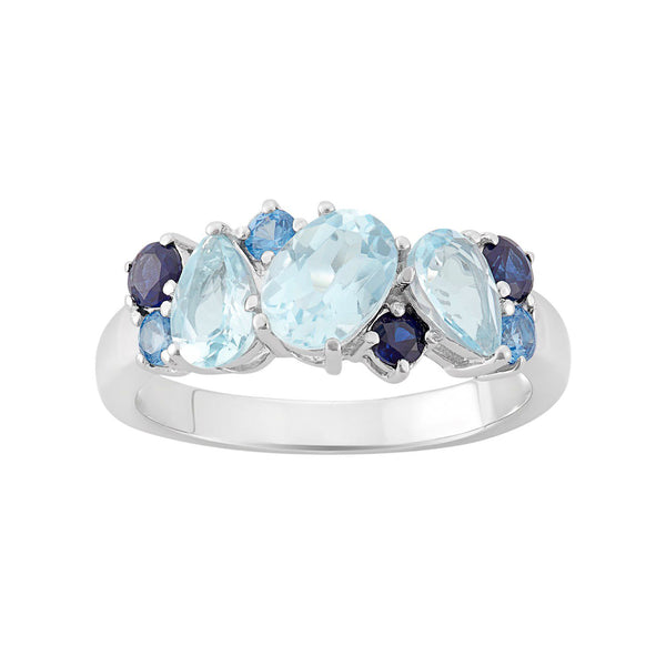 Blue Topaz Sterling Silver Cluster Ring