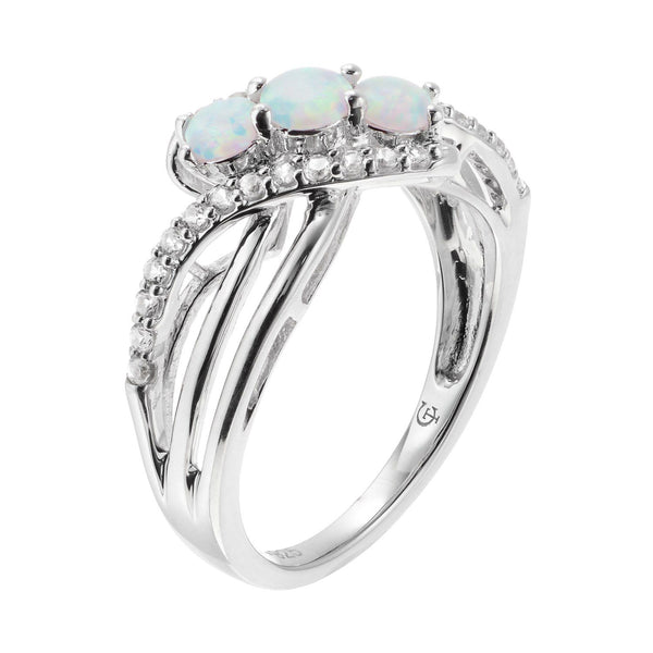 Sterling Silver Lab-Created Opal & White Sapphire 3 Stone Bypass Ring