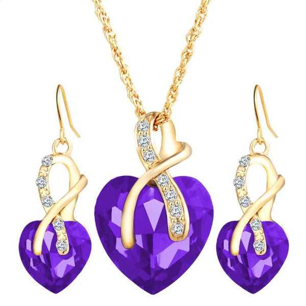 Heart Necklaces Earrings with Stones