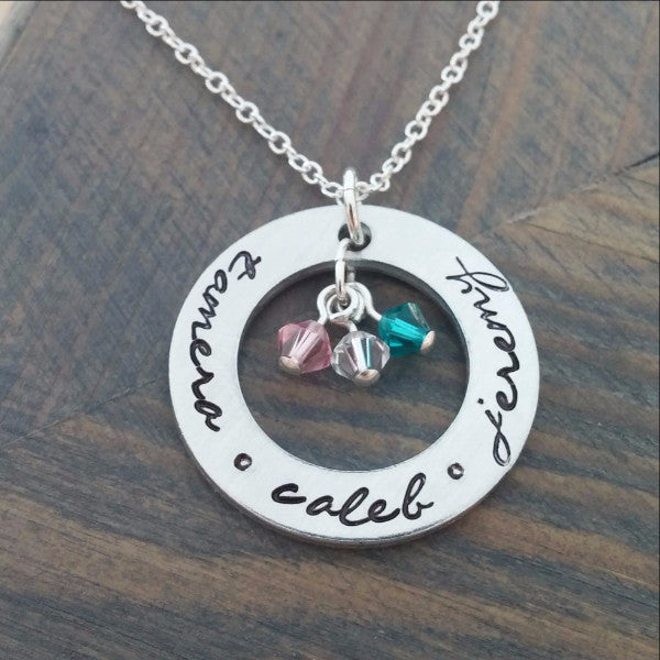 Personalized Necklace with Kids Names and Birthstones