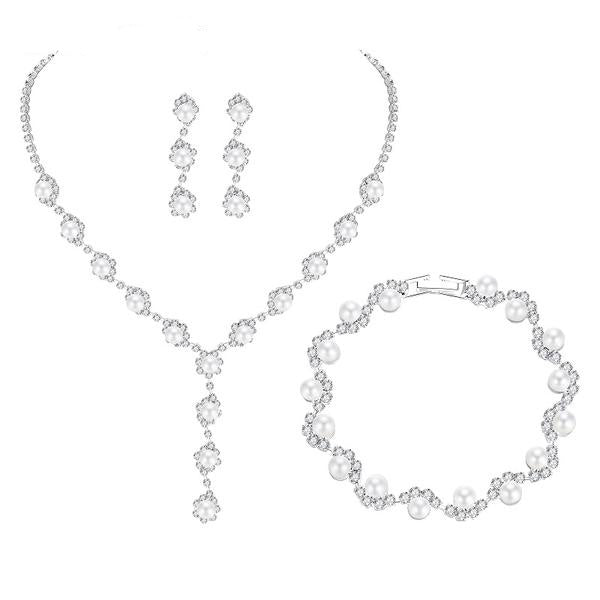 Simple Crystal Necklace Earrings Bracelets Sets