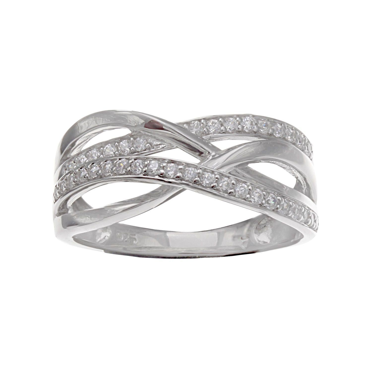 PRIMROSE Sterling Silver Cubic Zirconia Crisscross Ring