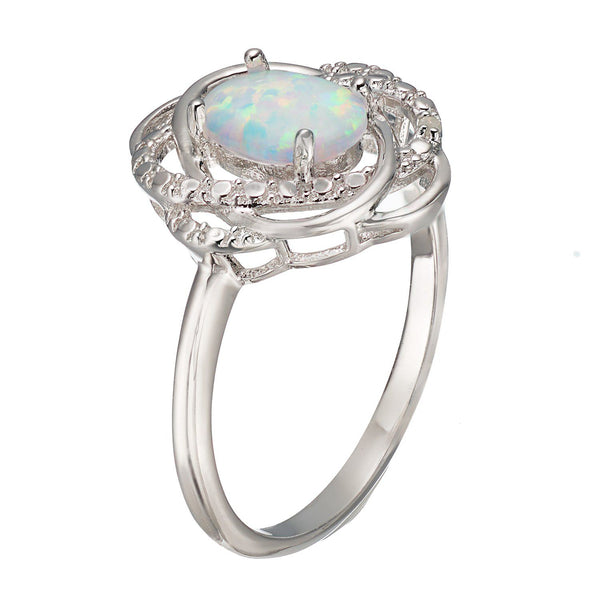 Sterling Silver Lab-Created Opal & Diamond Accent Knot Ring