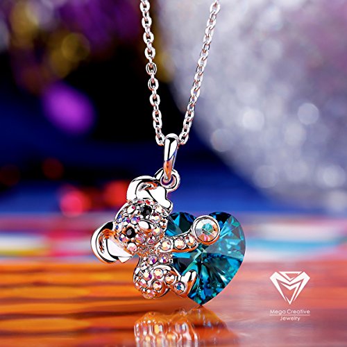 Koala Bear Blue Heart Pendant Necklace