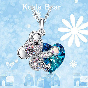 Koala Bear Blue Heart Pendant Necklace