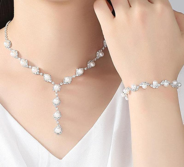 Simple Crystal Necklace Earrings Bracelets Sets