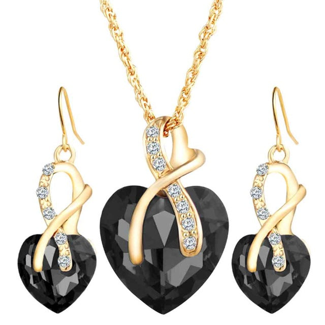 Heart Necklaces Earrings with Stones