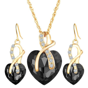 Heart Necklaces Earrings with Stones