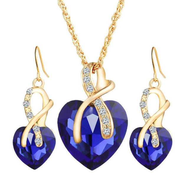 Heart Necklaces Earrings with Stones