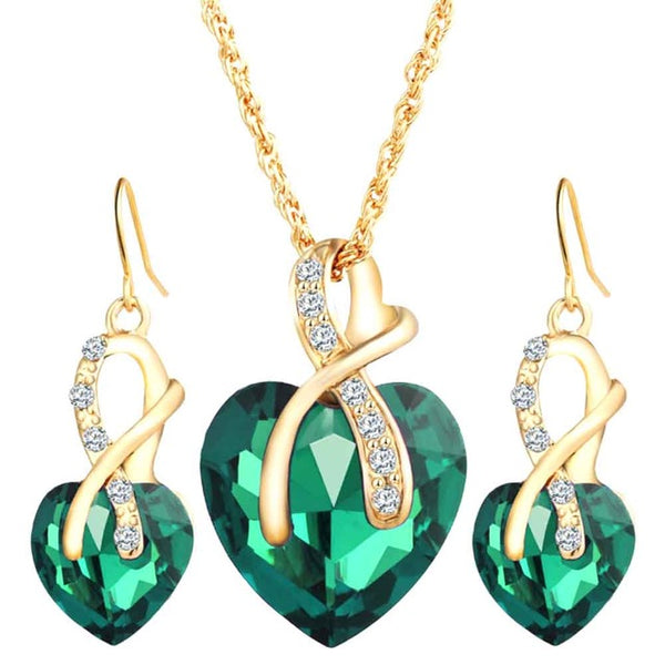 Heart Necklaces Earrings with Stones