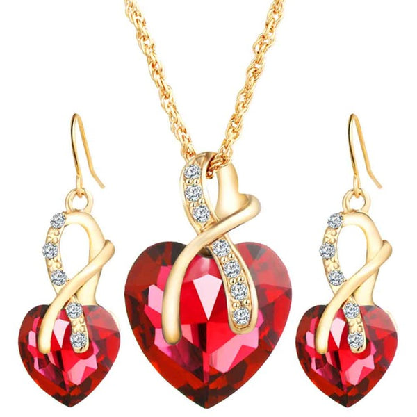 Heart Necklaces Earrings with Stones