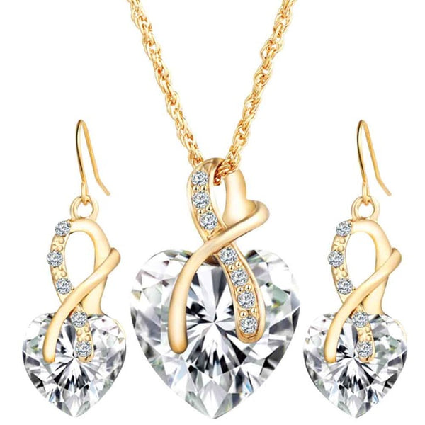 Heart Necklaces Earrings with Stones