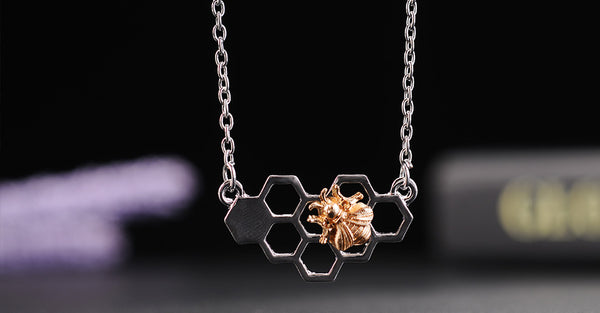 Honeycomb Bee Pendant Necklace